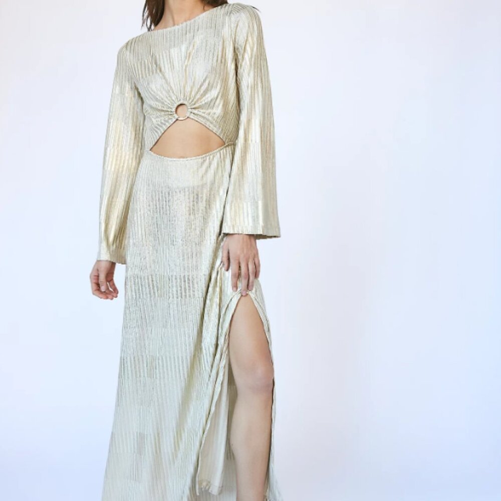 Nightcap (Free People) Starlit Gold Metallic Cutout Maxi Dress Like New